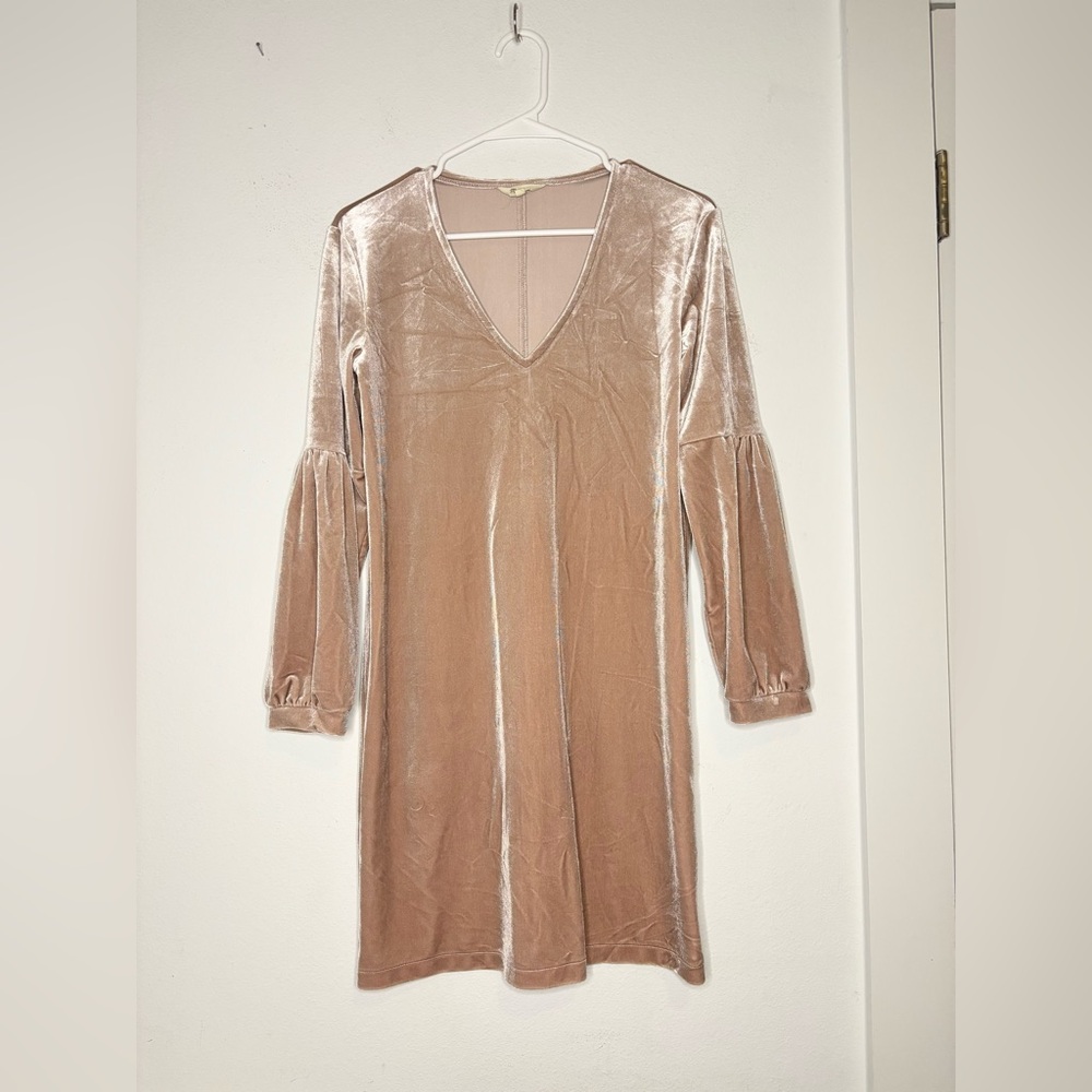 MADEWELL CHAMPAGNE VELOUR LONG SLEEVE MINI DRESS SZ XXS